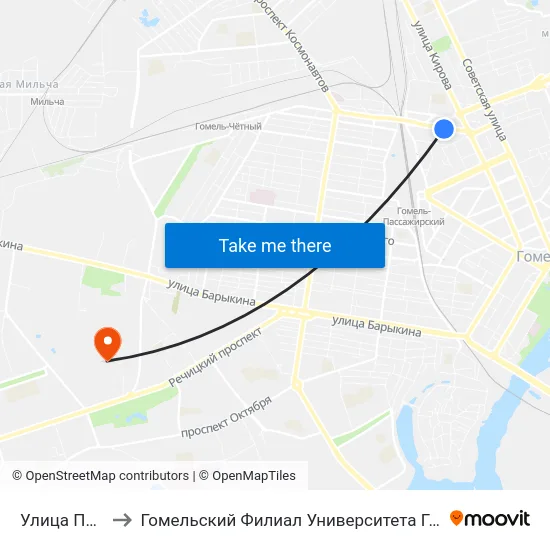 Улица Полесская to Гомельский Филиал Университета Гражданской Защиты Мчс map