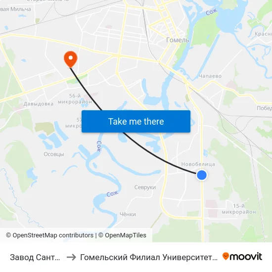 Завод Сантехзаготовок to Гомельский Филиал Университета Гражданской Защиты Мчс map