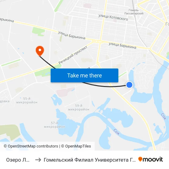 Озеро Любенское to Гомельский Филиал Университета Гражданской Защиты Мчс map