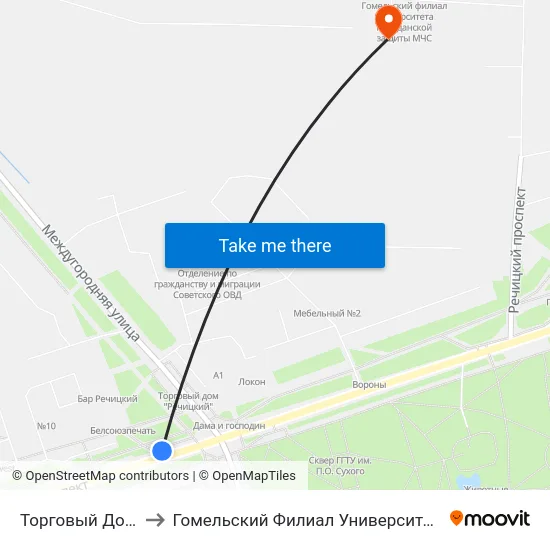 Торговый Дом «Речицкий» to Гомельский Филиал Университета Гражданской Защиты Мчс map
