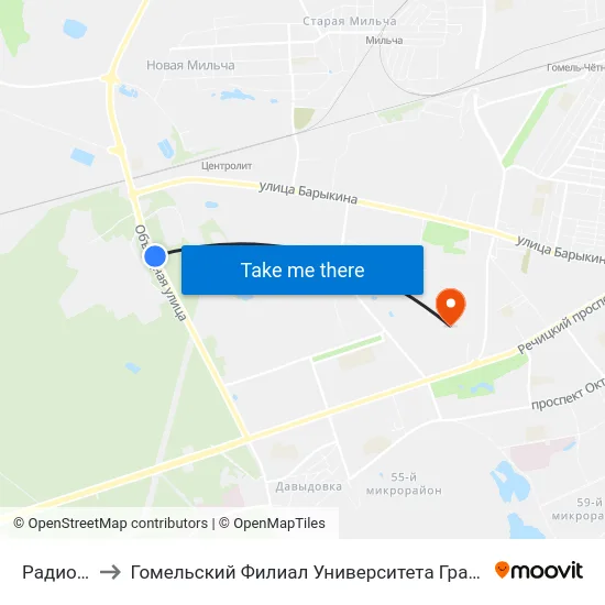 Радиозавод to Гомельский Филиал Университета Гражданской Защиты Мчс map