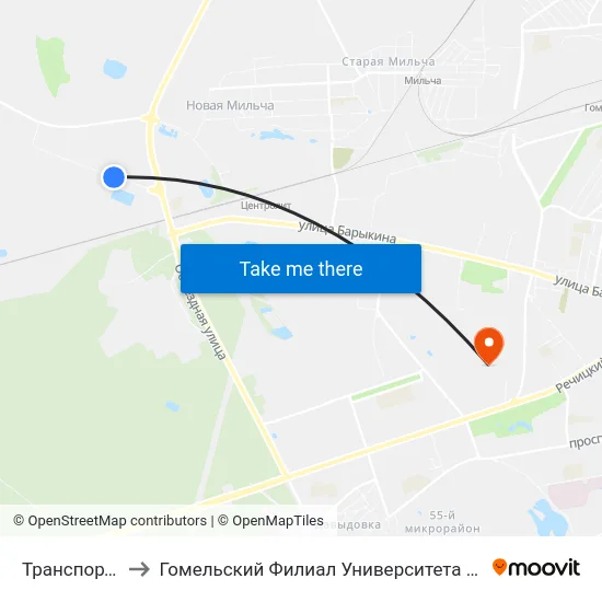 Транспортный Цех to Гомельский Филиал Университета Гражданской Защиты Мчс map