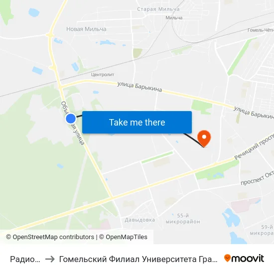 Радиозавод to Гомельский Филиал Университета Гражданской Защиты Мчс map