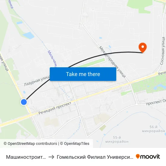 Машиностроительный Колледж to Гомельский Филиал Университета Гражданской Защиты Мчс map
