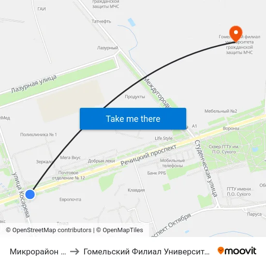 Микрорайон «Давыдовка» to Гомельский Филиал Университета Гражданской Защиты Мчс map