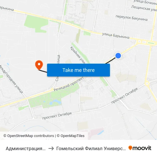 Администрация Советского Района to Гомельский Филиал Университета Гражданской Защиты Мчс map