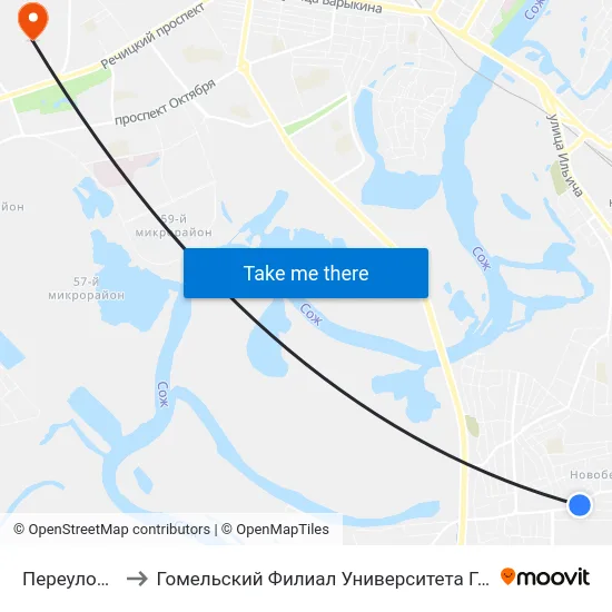 Переулок Ильича to Гомельский Филиал Университета Гражданской Защиты Мчс map