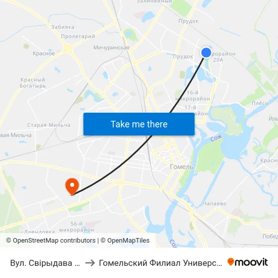 Вул. Свірыдава (Улица Свиридова) to Гомельский Филиал Университета Гражданской Защиты Мчс map