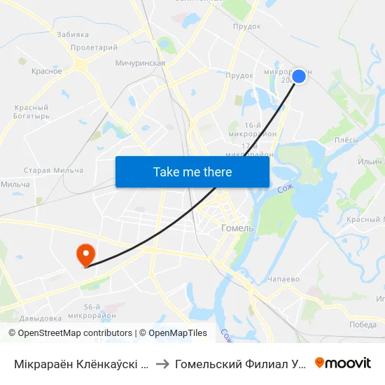 Мiкрараён Клёнкаўскі (Микрорайон «Клёнковский» (Высадка) to Гомельский Филиал Университета Гражданской Защиты Мчс map