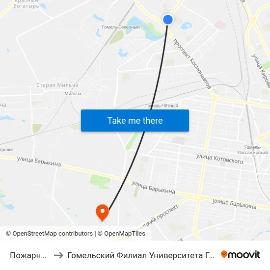 Пожарная Часть to Гомельский Филиал Университета Гражданской Защиты Мчс map