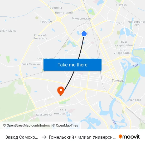 Завод Самоходных Комбайнов to Гомельский Филиал Университета Гражданской Защиты Мчс map
