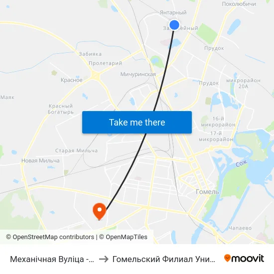 Механічная Вуліца - 1 (Улица Механическая — 1) to Гомельский Филиал Университета Гражданской Защиты Мчс map