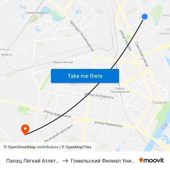 Палац Лёгкай Атлетыкі (Дворец Лёгкой Атлетики) to Гомельский Филиал Университета Гражданской Защиты Мчс map