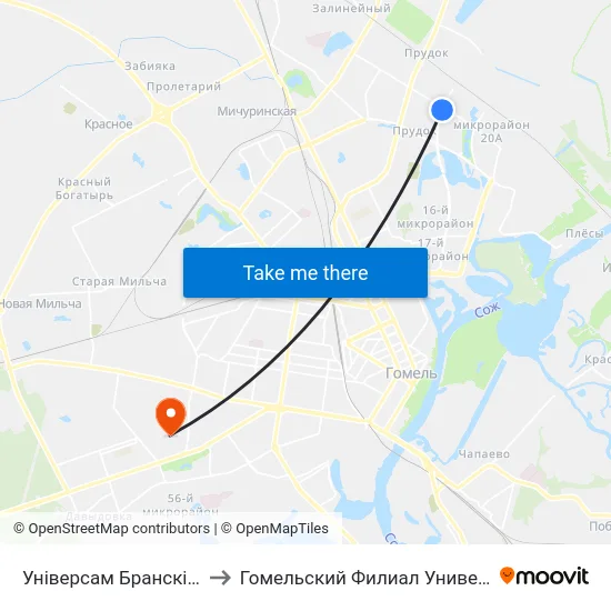 Універсам Бранскі (Универсам «Брянский») to Гомельский Филиал Университета Гражданской Защиты Мчс map