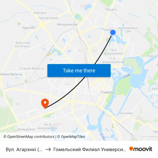 Вул. Агарэнкі (Улица Огоренко) to Гомельский Филиал Университета Гражданской Защиты Мчс map