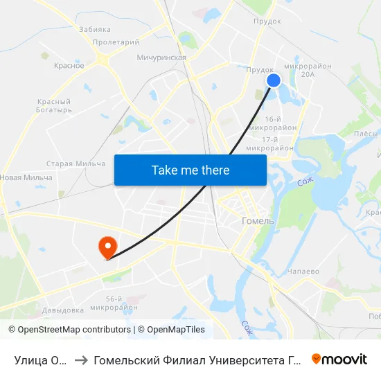 Улица Огоренко to Гомельский Филиал Университета Гражданской Защиты Мчс map