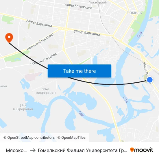 Мясокомбинат to Гомельский Филиал Университета Гражданской Защиты Мчс map