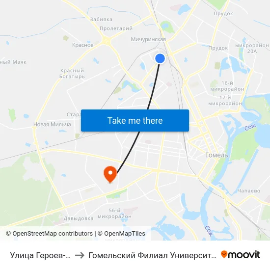 Улица Героев-Подпольщиков to Гомельский Филиал Университета Гражданской Защиты Мчс map