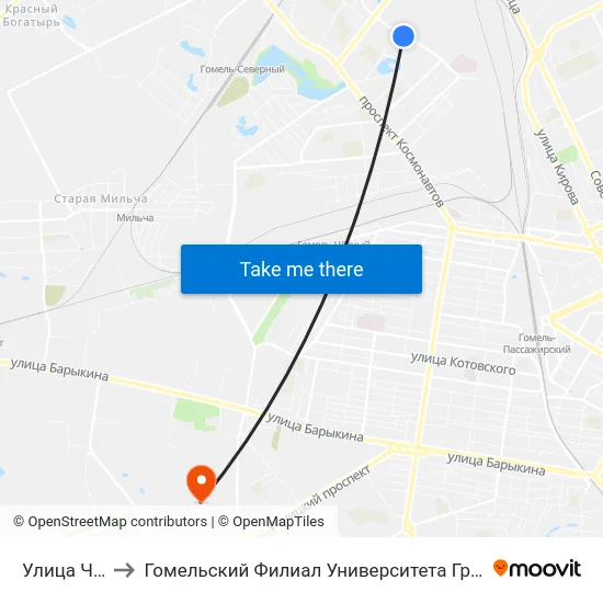 Улица Чапаева to Гомельский Филиал Университета Гражданской Защиты Мчс map