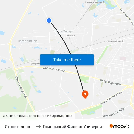 Строительное Предприятие to Гомельский Филиал Университета Гражданской Защиты Мчс map