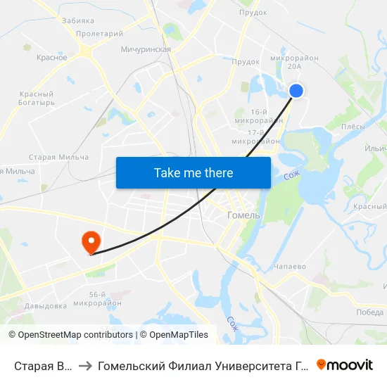 Старая Волотова to Гомельский Филиал Университета Гражданской Защиты Мчс map