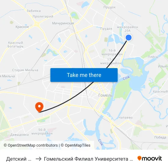Детский Сад № 11 to Гомельский Филиал Университета Гражданской Защиты Мчс map