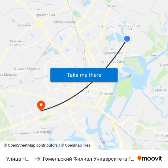 Улица Чечерская to Гомельский Филиал Университета Гражданской Защиты Мчс map
