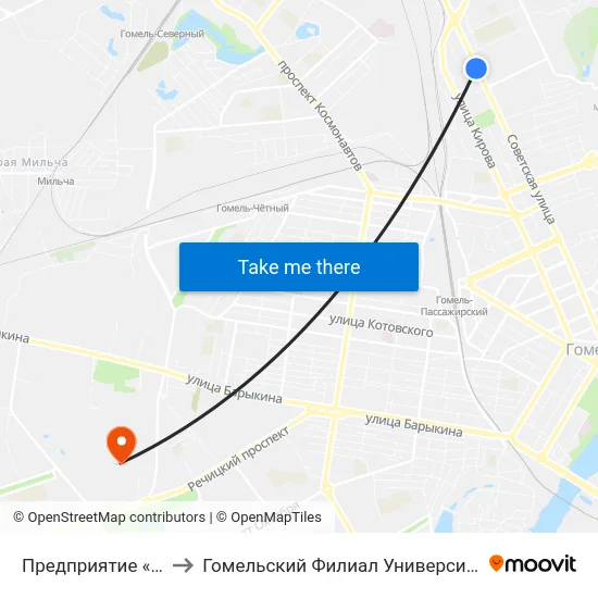 Предприятие «Рембыттехника» to Гомельский Филиал Университета Гражданской Защиты Мчс map