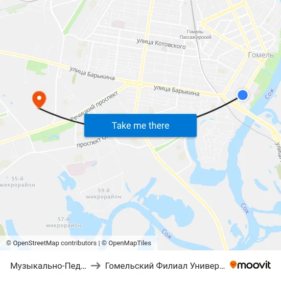 Музыкально-Педагогический Колледж to Гомельский Филиал Университета Гражданской Защиты Мчс map
