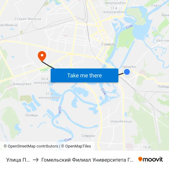 Улица Пугачёва to Гомельский Филиал Университета Гражданской Защиты Мчс map