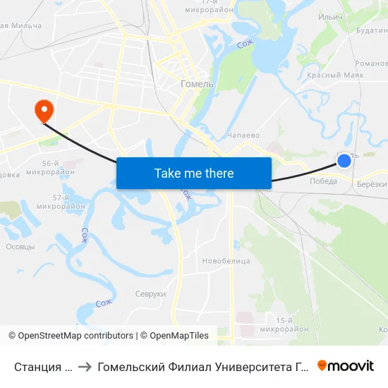 Станция «Ипуть» to Гомельский Филиал Университета Гражданской Защиты Мчс map