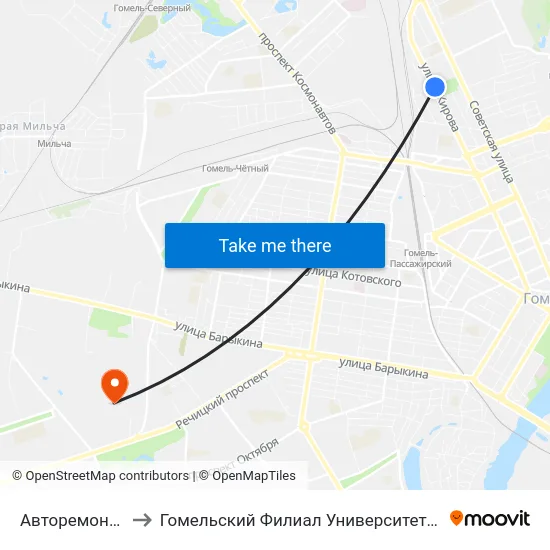 Авторемонтный Завод to Гомельский Филиал Университета Гражданской Защиты Мчс map