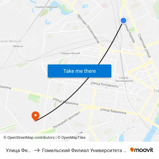 Улица Федосеенко to Гомельский Филиал Университета Гражданской Защиты Мчс map