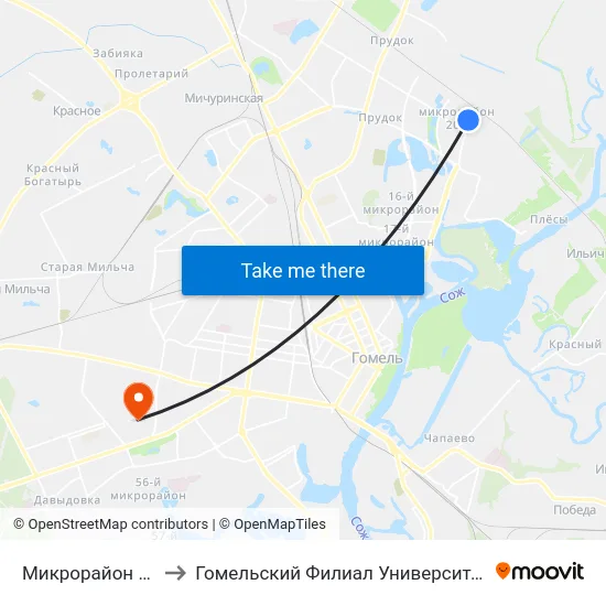 Микрорайон «Клёнковский» to Гомельский Филиал Университета Гражданской Защиты Мчс map