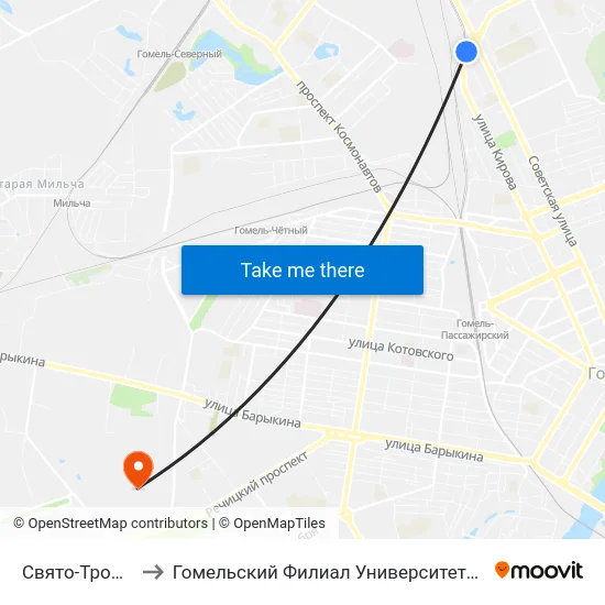 Свято-Троицкий Храм to Гомельский Филиал Университета Гражданской Защиты Мчс map