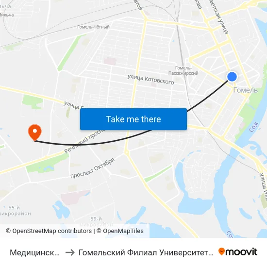Медицинский Колледж to Гомельский Филиал Университета Гражданской Защиты Мчс map