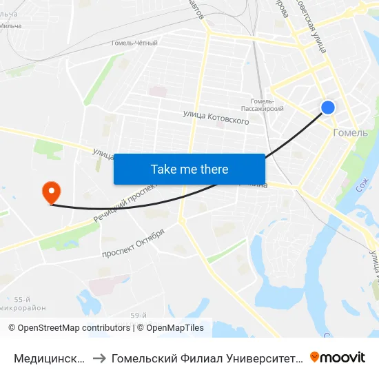 Медицинский Колледж to Гомельский Филиал Университета Гражданской Защиты Мчс map