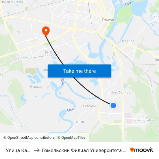 Улица Каленикова to Гомельский Филиал Университета Гражданской Защиты Мчс map
