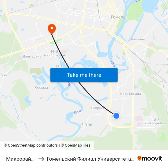 Микрорайон «Хутор» to Гомельский Филиал Университета Гражданской Защиты Мчс map