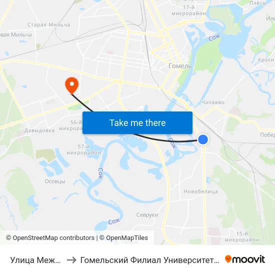 Улица Международная to Гомельский Филиал Университета Гражданской Защиты Мчс map