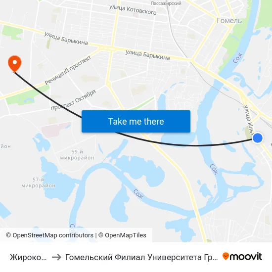 Жирокомбинат to Гомельский Филиал Университета Гражданской Защиты Мчс map