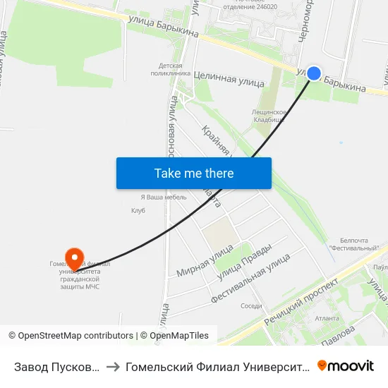 Завод Пусковых Двигателей to Гомельский Филиал Университета Гражданской Защиты Мчс map