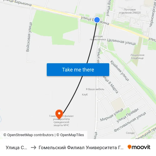 Улица Сосновая to Гомельский Филиал Университета Гражданской Защиты Мчс map