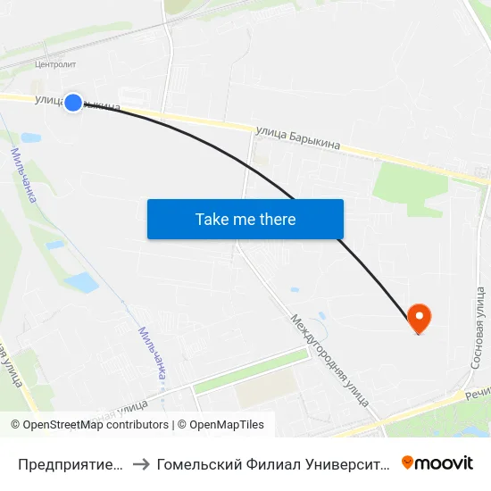 Предприятие «Энергосбыт» to Гомельский Филиал Университета Гражданской Защиты Мчс map