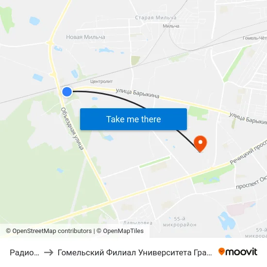 Радиозавод to Гомельский Филиал Университета Гражданской Защиты Мчс map