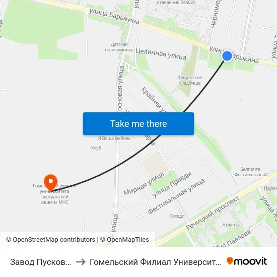 Завод Пусковых Двигателей to Гомельский Филиал Университета Гражданской Защиты Мчс map