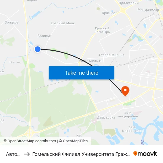 Автодром to Гомельский Филиал Университета Гражданской Защиты Мчс map