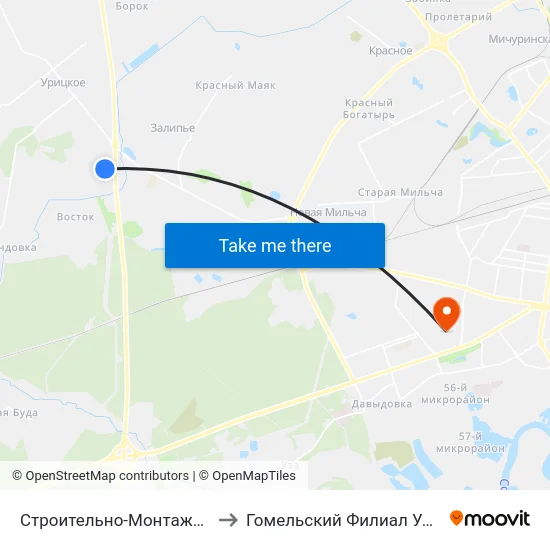 Строительно-Монтажное Управление «Гомельэнергострой» to Гомельский Филиал Университета Гражданской Защиты Мчс map