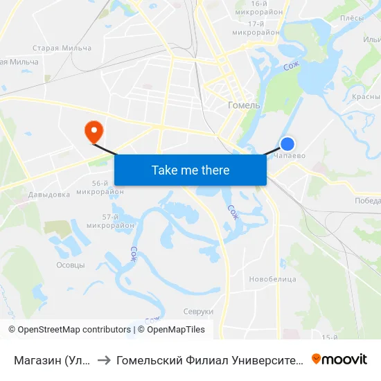 Магазин (Улица Луговая) to Гомельский Филиал Университета Гражданской Защиты Мчс map