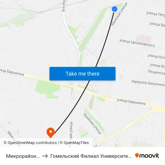 Микрорайон «Западный» to Гомельский Филиал Университета Гражданской Защиты Мчс map